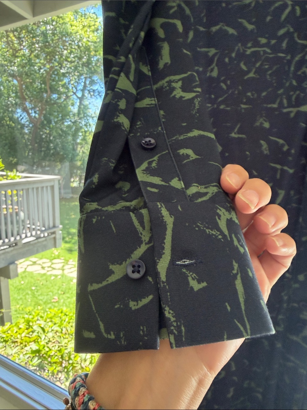 Margaret O'Leary Black Long Sleeve Shirt Dress with Green Abstract Accents - Picture 5 of 6